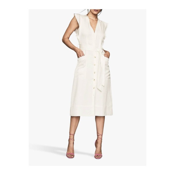 Reiss Dresses & Skirts - Reiss Enid Linen Blend Button Through Ivory Midi Dress Size 0